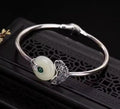 Natural Hotan Jade Cuff Bangle Sterling Silver S925